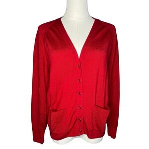 Vintage Edinburgh Red Wool Button Front Cardigan Holiday Sweater Grandmacore